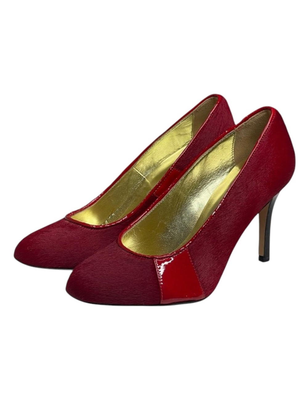 VHTF: new Goldenbleu ♛ Tina Mixed Media Pony Hair Heels Pumps ♛ Red 37.5 7M 7.5M - Picture 9 of 17